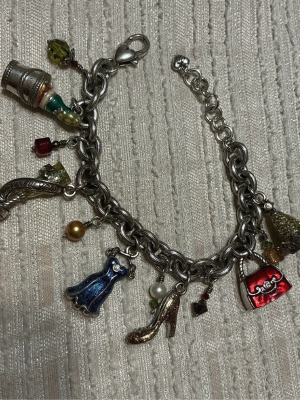 Brighton Silver-Tone Charm Bracelet with Blue, Red, Gold Accents